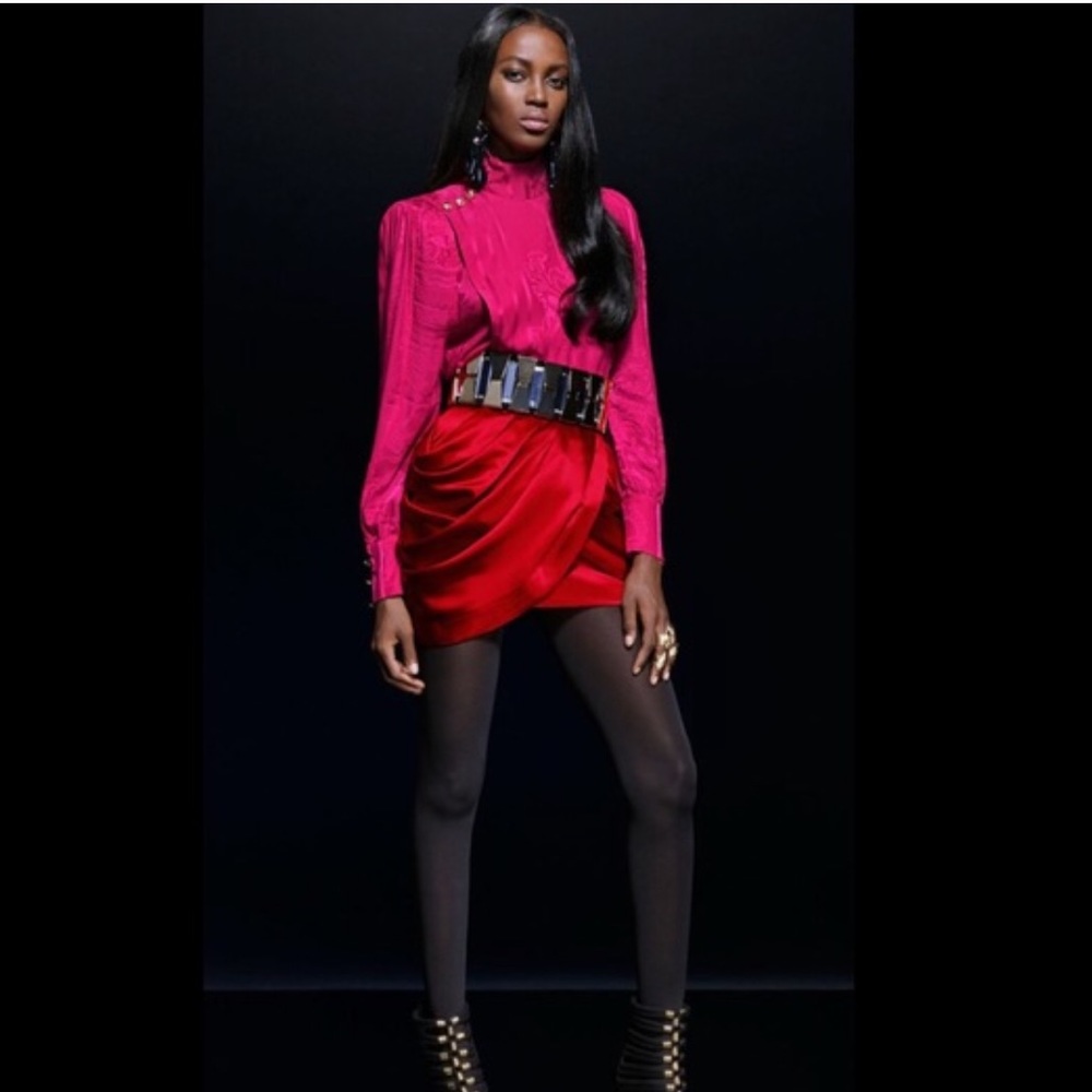 Red satin skirt Balmain